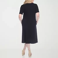 White Mark Womens Plus Short Sleeve Midi A-Line Dress