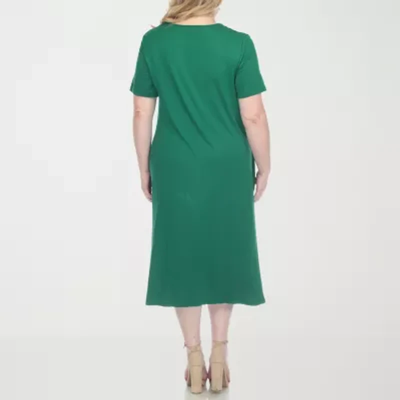 White Mark Womens Plus Short Sleeve Midi A-Line Dress