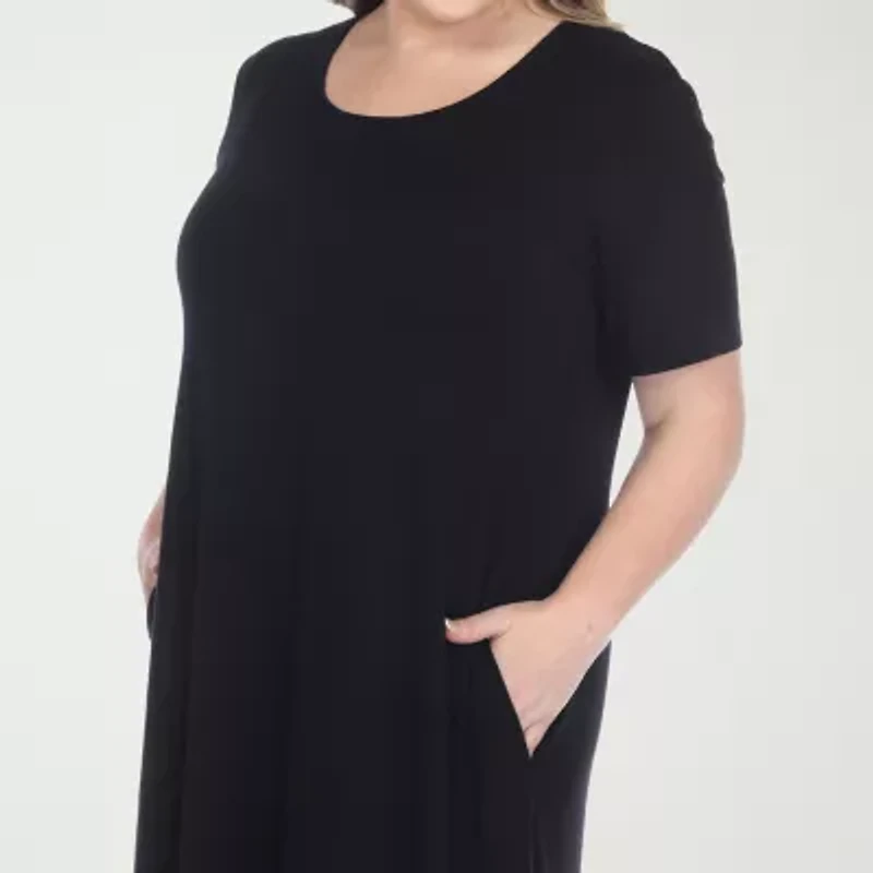 White Mark Womens Plus Short Sleeve Midi A-Line Dress