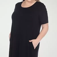 White Mark Womens Plus Short Sleeve Midi A-Line Dress
