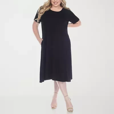 White Mark Womens Plus Short Sleeve Midi A-Line Dress