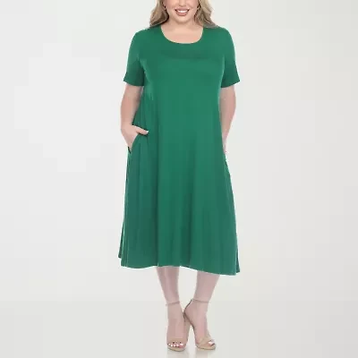 White Mark Womens Plus Short Sleeve Midi A-Line Dress