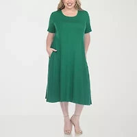 White Mark Womens Plus Short Sleeve Midi A-Line Dress