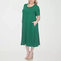 White Mark Womens Plus Short Sleeve Midi A-Line Dress