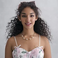 Liz Claiborne Gold Tone Collar Necklace And Drop Earring Womens White Simulated Pearl Round 2-pc. Jewelry Set