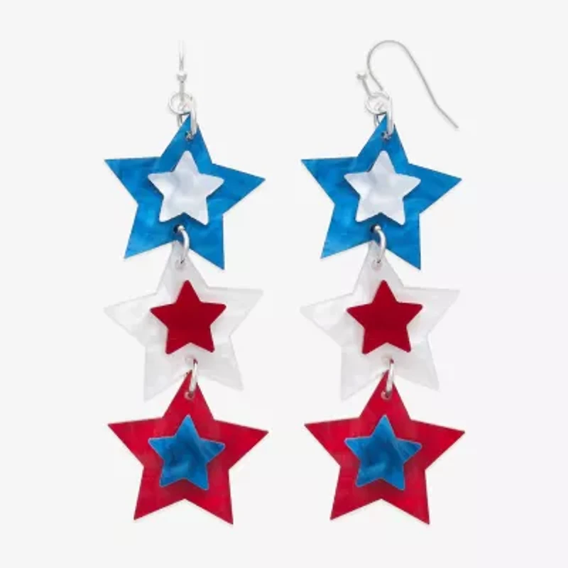 Mixit Patriotic Linear Womens Star Drop Earrings