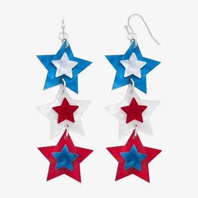 Mixit Patriotic Linear Womens Star Drop Earrings