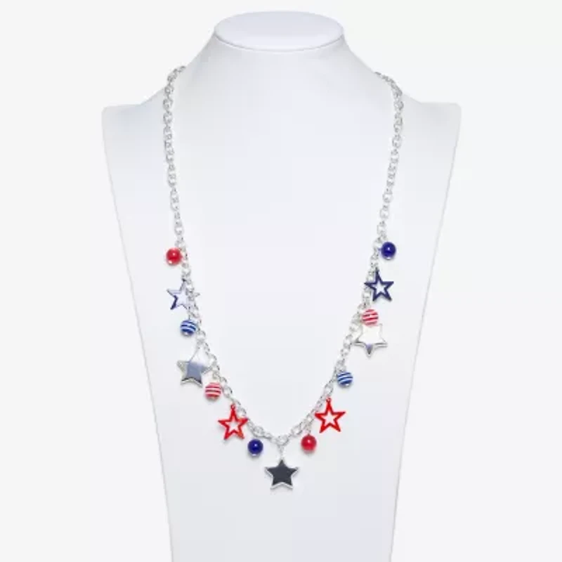 Mixit Patriotic Usa Charm Womens Multi Color 19 Inch Collar Necklace