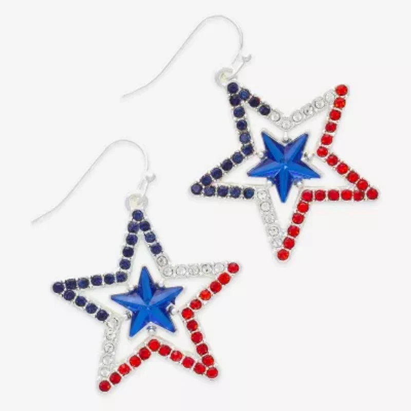 Mixit Patriotic Womens Glass Star Drop Earrings
