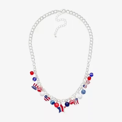 Mixit Patriotic Usa Charm Womens Multi Color 19 Inch Collar Necklace