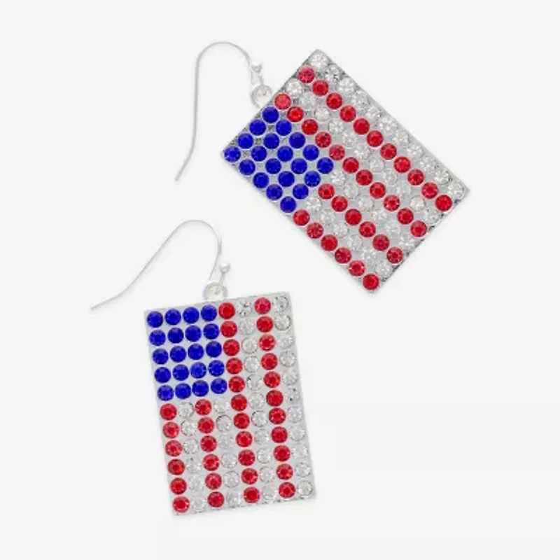 Mixit Patriotic Usa Flag Womens Glass Drop Earrings