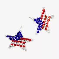 Mixit Patriotic Usa Flag Glass 21.3mm Star Stud Earrings