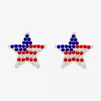 Mixit Patriotic Usa Flag Glass 21.3mm Star Stud Earrings