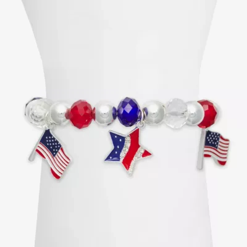 Mixit Patriotic Usa Flag Womens Heart Star Charm Bracelet