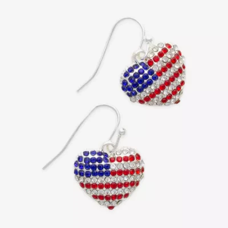 Mixit Patriotic Usa Flag Womens Glass Heart Drop Earrings