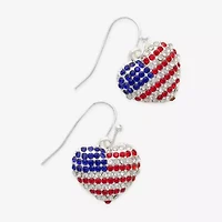 Mixit Patriotic Usa Flag Womens Glass Heart Drop Earrings