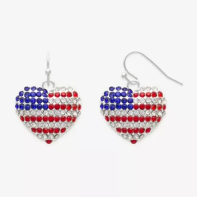Mixit Patriotic Usa Flag Womens Glass Heart Drop Earrings