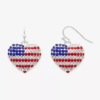 Mixit Patriotic Usa Flag Womens Glass Heart Drop Earrings