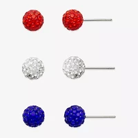 Mixit Patriotic Glitter Stud Womens Glass 3 Pair Earring Set