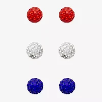 Mixit Patriotic Glitter Stud Womens Glass 3 Pair Earring Set