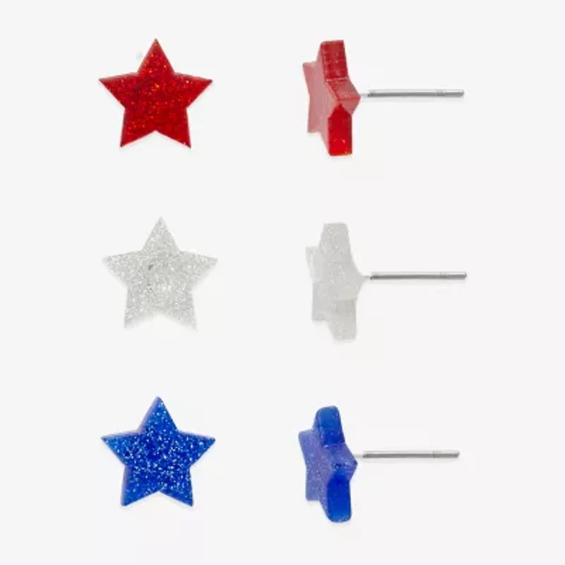 Mixit Patriotic Stud Womens Star 3 Pair Earring Set