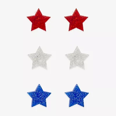 Mixit Patriotic Stud Womens Star 3 Pair Earring Set