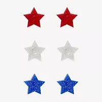 Mixit Patriotic Stud Womens Star 3 Pair Earring Set