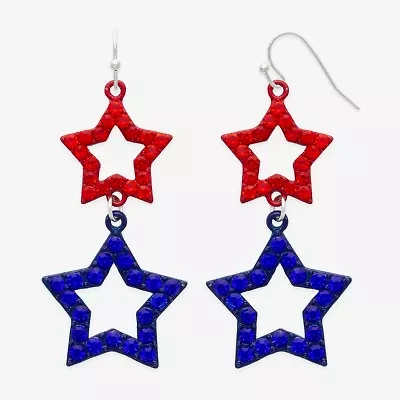 Mixit Patriotic Womens Glass Star Drop Earrings