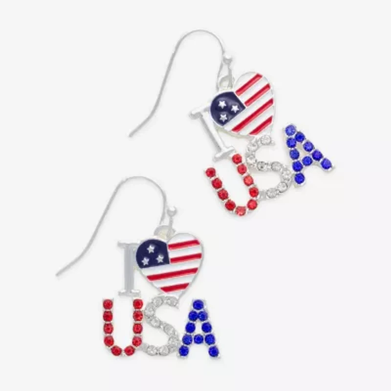 Mixit Patriotic I Love Usa Womens Glass Heart Drop Earrings