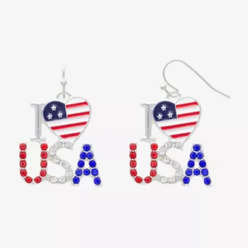 Mixit Patriotic I Love Usa Womens Glass Heart Drop Earrings