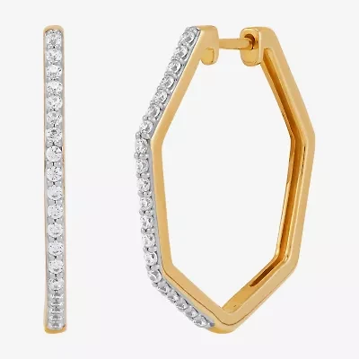 Limited Quantities! Womens 1/3 CT. T.W. Natural White Diamond 14K Gold Over Silver 24.5mm Hoop Earrings