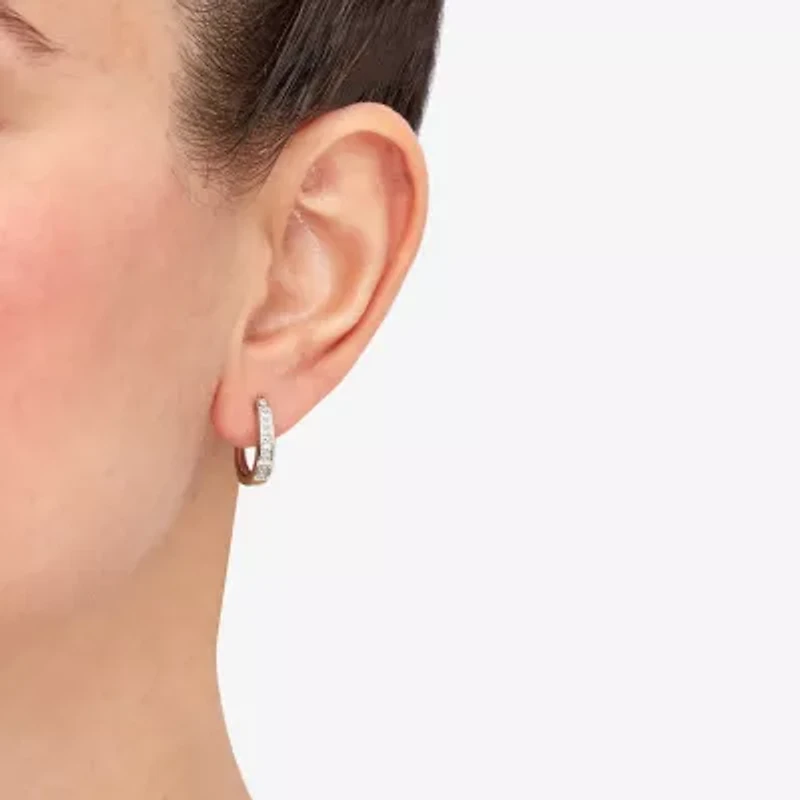 Limited Quantities! Womens 1/10 CT. T.W. Lab Grown White Diamond Sterling Silver 16.1mm Hoop Earrings