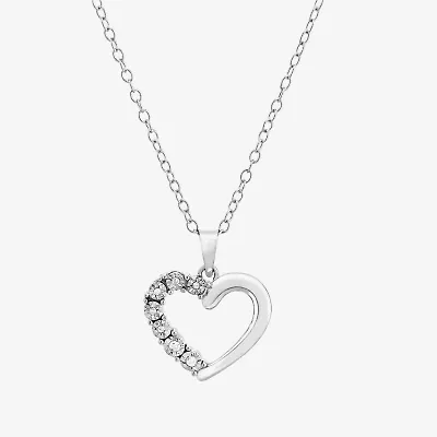 Limited Quantities! Womens Diamond Accent Natural White Diamond Sterling Silver Heart 18 Inch Pendant Necklace