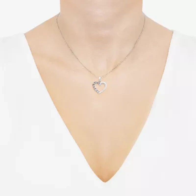 Limited Quantities! Womens Diamond Accent Natural White Diamond Sterling Silver Heart 18 Inch Pendant Necklace