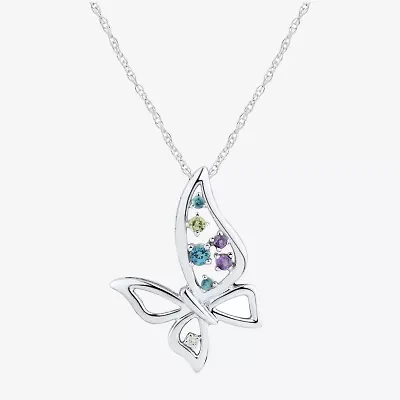 Limited Quantities! Womens Diamond Accent Genuine Multi Color Sterling Silver Butterfly 18 Inch Pendant Necklace