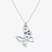 Limited Quantities! Womens Diamond Accent Genuine Multi Color Sterling Silver Butterfly 18 Inch Pendant Necklace