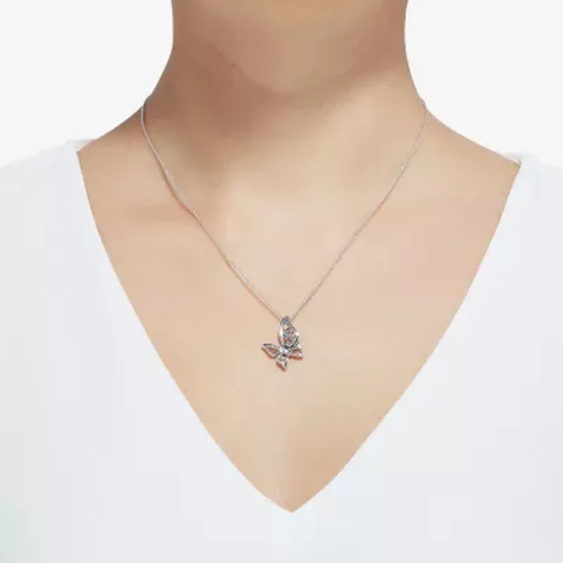 Limited Quantities! Womens Diamond Accent Genuine Multi Color Sterling Silver Butterfly 18 Inch Pendant Necklace