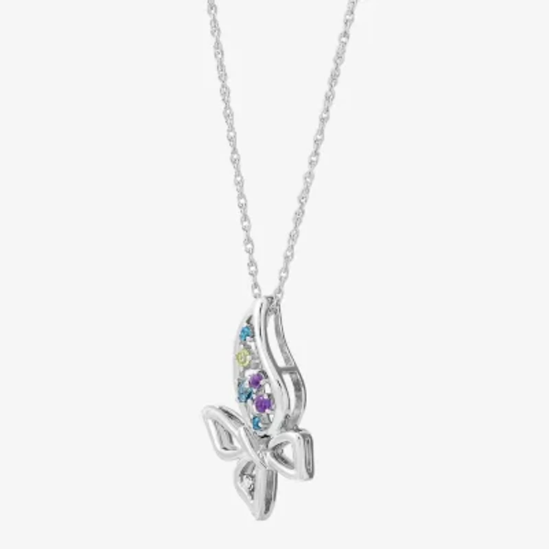 Limited Quantities! Womens Diamond Accent Genuine Multi Color Sterling Silver Butterfly 18 Inch Pendant Necklace