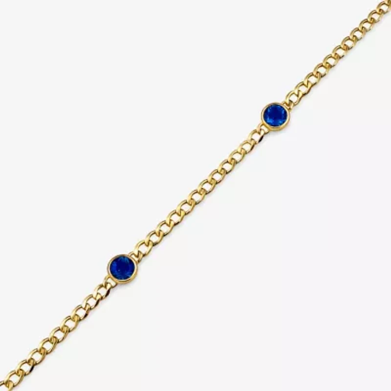 Lab Created Gemstone 14K Gold Over Silver 7.5 Inch Link Chain Bracelet