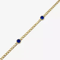 Lab Created Gemstone 14K Gold Over Silver 7.5 Inch Link Chain Bracelet