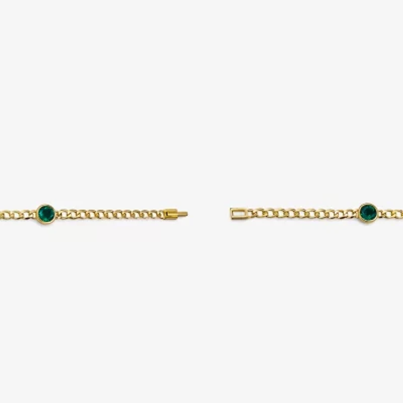 Lab Created Gemstone 14K Gold Over Silver 7.5 Inch Link Chain Bracelet