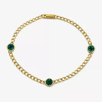 Lab Created Gemstone 14K Gold Over Silver 7.5 Inch Link Chain Bracelet