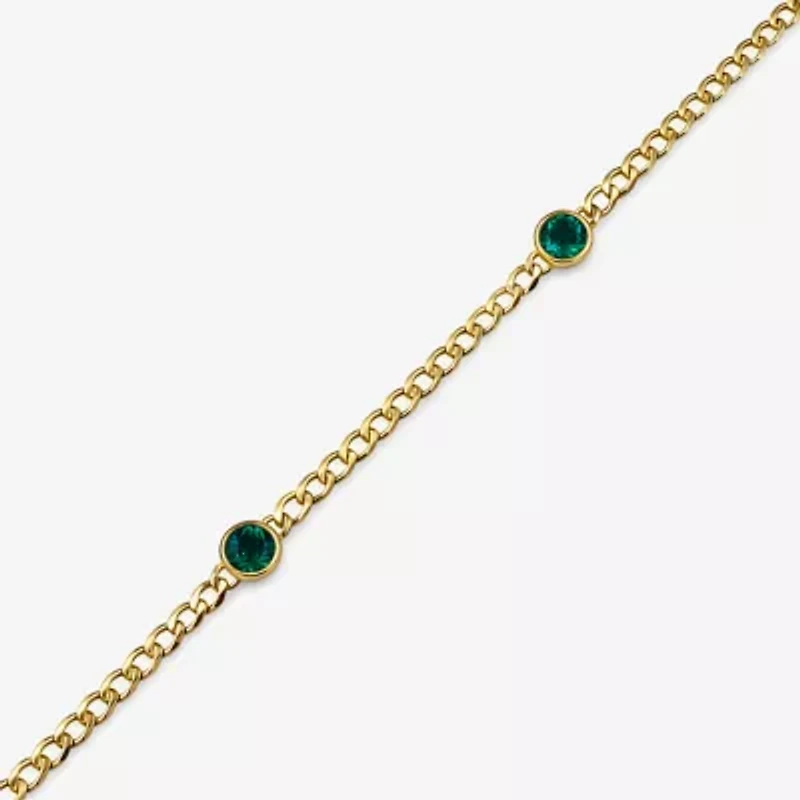 Lab Created Gemstone 14K Gold Over Silver 7.5 Inch Link Chain Bracelet