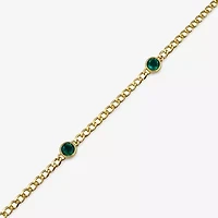Lab Created Gemstone 14K Gold Over Silver 7.5 Inch Link Chain Bracelet