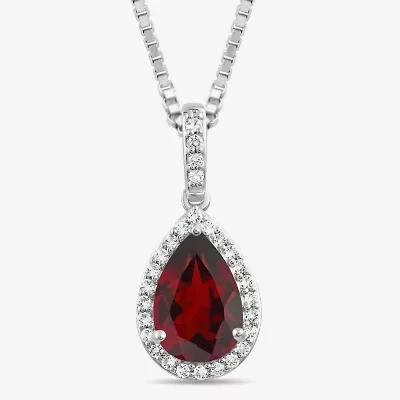 Womens Genuine Red Garnet Sterling Silver Pear 18 Inch Pendant Necklace