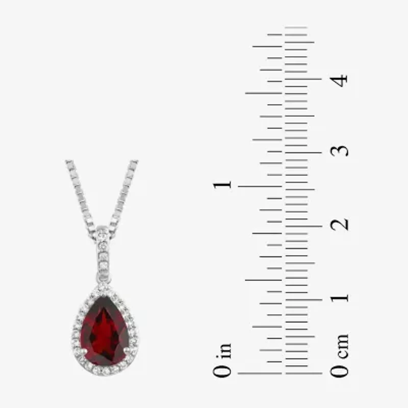 Womens Genuine Red Garnet Sterling Silver Pear 18 Inch Pendant Necklace