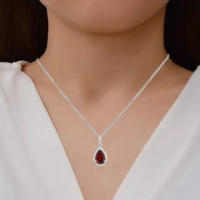Womens Genuine Red Garnet Sterling Silver Pear 18 Inch Pendant Necklace