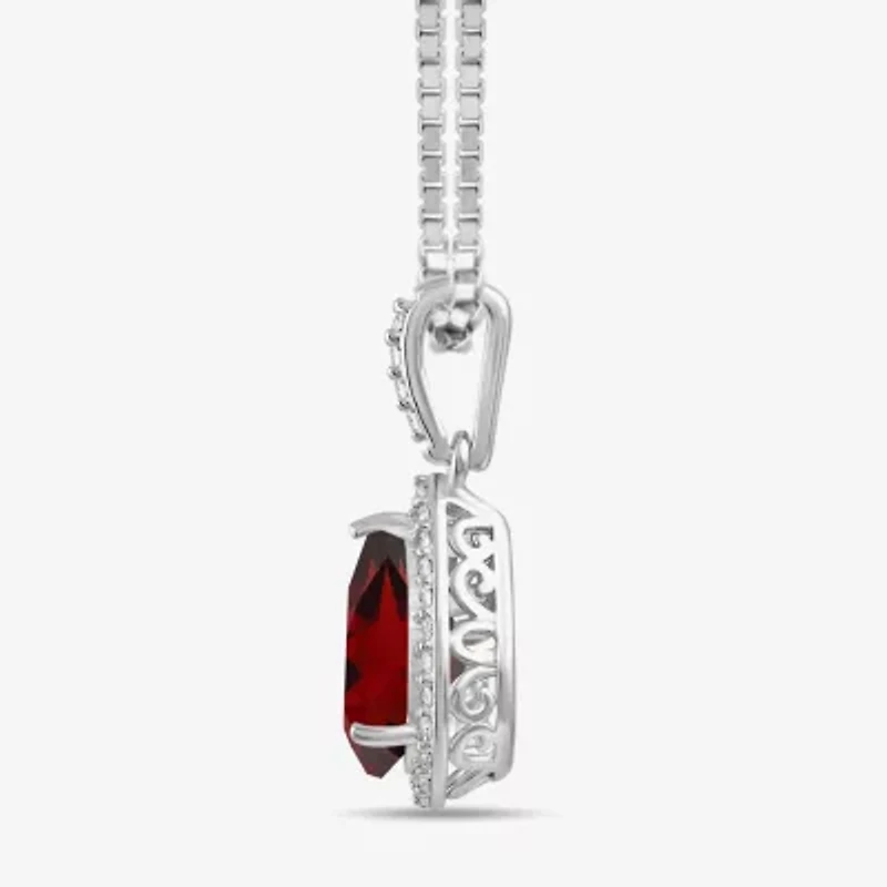 Womens Genuine Red Garnet Sterling Silver Pear 18 Inch Pendant Necklace