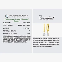 Floating Diamonds (F / Vs2) Womens 1 CT. T.W. Lab Grown White Diamond 14K Gold 23.3mm Pear Hoop Earrings