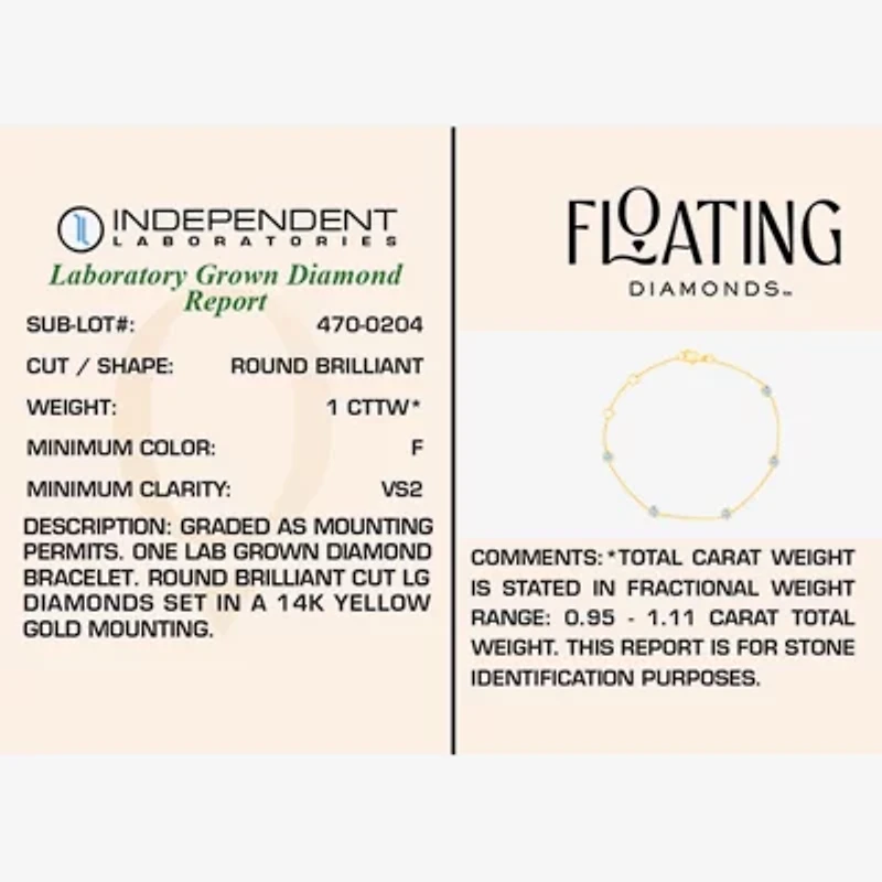 Floating Diamonds (F / Vs2) Womens 14K Gold 7.25 Inch Solid Cable Chain Bracelet